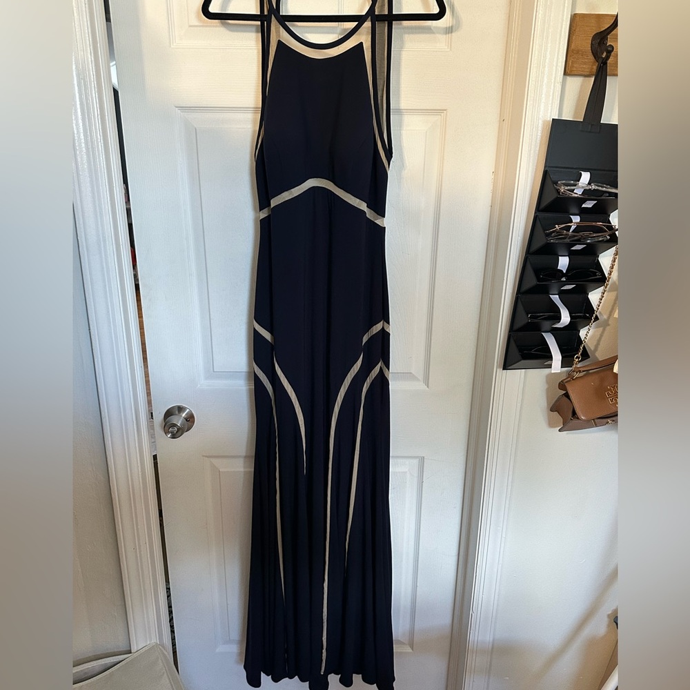 Xscape Navy and Cream Maxi Dress